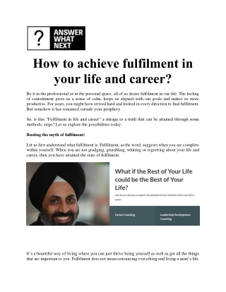 How to achieve fulfillment in your life and career?