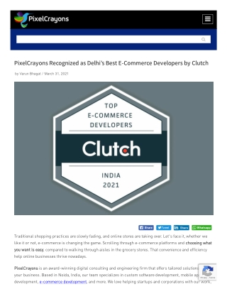 PixelCrayons Recognized as Delhi’s Best E-Commerce Developers by Clutch