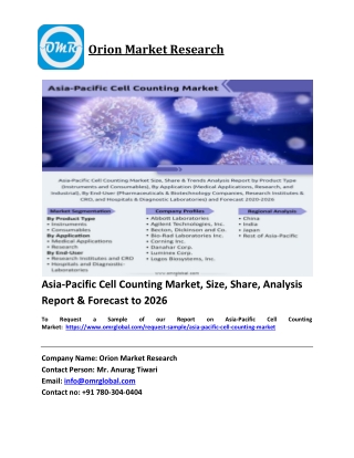 Asia-Pacific Cell Counting Market Trends, Size, Competitive Analysis and Forecast 2020-2026