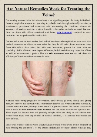 Are Natural Remedies Work for Treating the Veins?