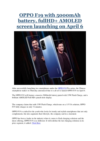 OPPO F19 with 5000mAh battery, fullHD  AMOLED screen launching on April 6