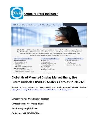 Global Head Mounted Display Market 2020: By Key Players, Market Share, Forecast to 2026