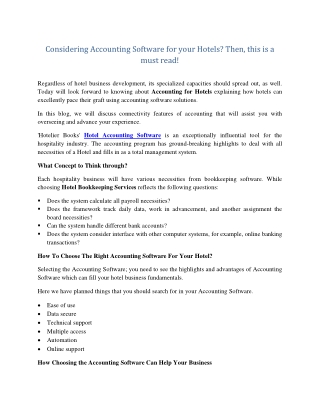 Considering Accounting Software for your Hotels? Then, this is a must read!