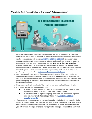 When Is the Right Time to Update or Change one’s Autoclave machine?