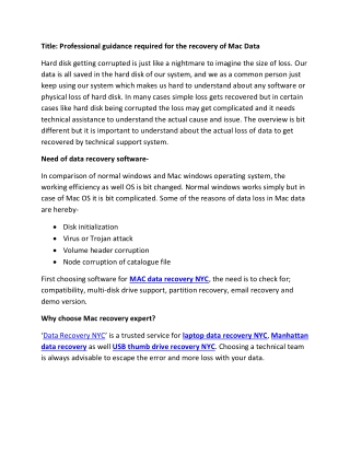 Professional guidance required for the recovery of Mac Data