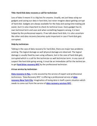 Hard Disk data recovery a call for technician