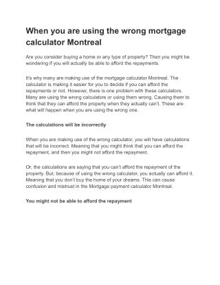 Mortgage payment calculator Montreal