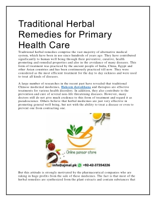 Traditional Herbal  Remedies for Primary  Health Care