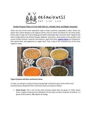 Include Organic Pulses in Your Daily Diet for a Healthy Body and Higher Immunity