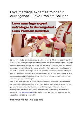 Love marriage expert astrologer in Aurangabad - Love Problem Solution