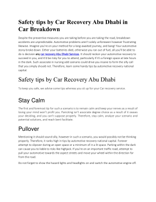 Safety tips by Car Recovery Abu Dhabi in Car Breakdown