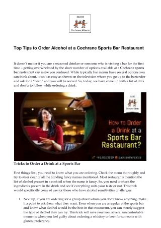 Top Tips to Order Alcohol at a Cochrane Sports Bar Restaurant
