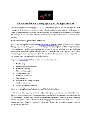 Efficient Healthcare Staffing Agency for the Right Solutions