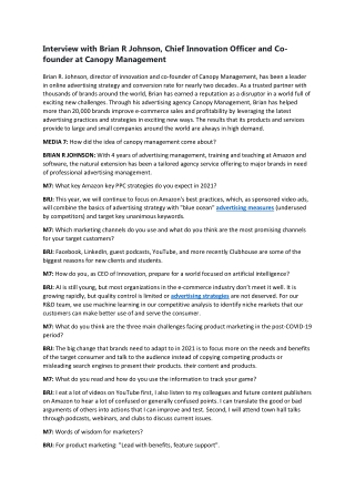 Interview with Brian R Johnson, Chief Innovation Officer and Co-founder at Canopy Management