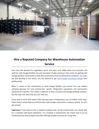 Hire a Reputed Company for Warehouse Automation Service
