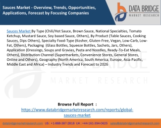 Sauces Market - Overview, Trends, Opportunities, Applications, Forecast by Focusing Companies