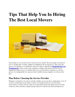 Tips That Help You in Hiring the Best Local Movers