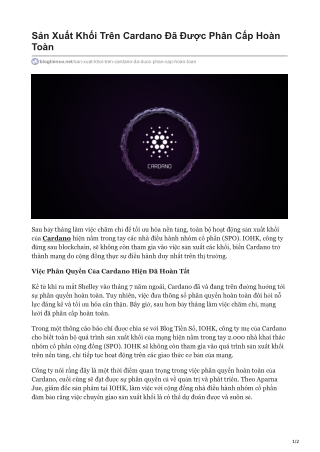 Sản Xuất Khối Trên Cardano Đã Được Phân Cấp Hoàn Toàn