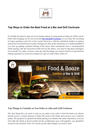 Top Ways to Order the Best Food at a Bar and Grill Cochrane