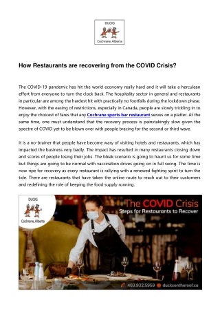 How Restaurants are recovering from the COVID Crisis