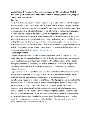 Ultrasonic Sensor Market Growth, Future Demands and  Forecast to 2027