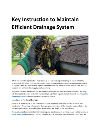 Key Instruction to Maintain Efficient Drainage System