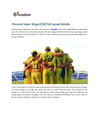 IPL 2021: CSK full squad details