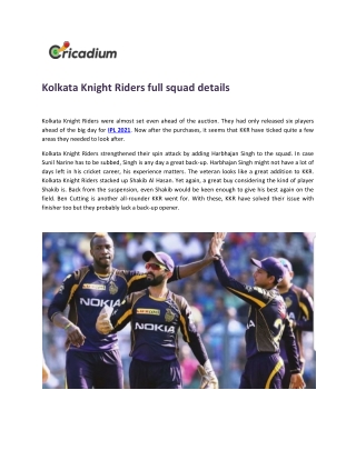 Kolkata Knight Riders full squad details