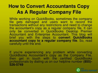 How to Convert Accountants Copy to A Regular Company File?