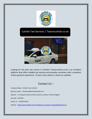 Carlisle Taxi Services | Taxisincarlisle.co.uk