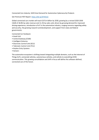 Global Connected Cars Industry Latest Technology and Potential Growth In-depth Analysis Forecast 2020-2030