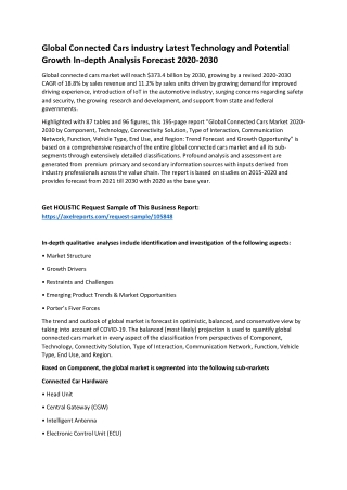Global Connected Cars Industry Latest Technology and Potential Growth In-depth Analysis Forecast 2020-2030