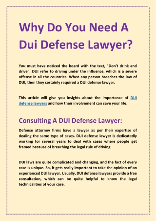 Why Do You Need A Dui Defense Lawyer?