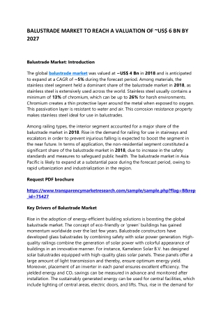 BALUSTRADE MARKET TO REACH A VALUATION OF ~US$ 6 BN BY 2027