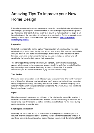 Amazing Tips To improve your New Home Design