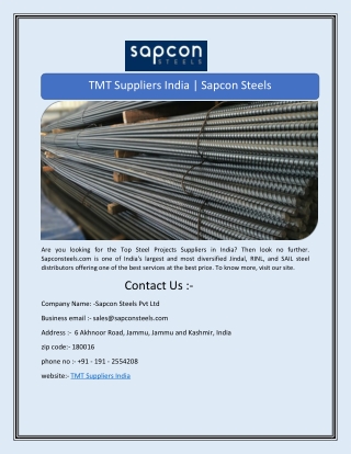 TMT Suppliers India | Sapcon Steels