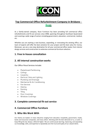 Top Commercial Office Refurbishment Company in Brisbane - Ikcon