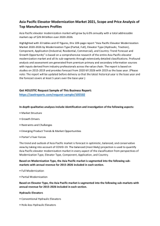 Asia Pacific Elevator Modernization Market 2021