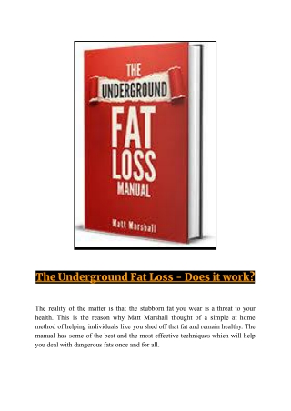 The Underground Fat Loss - Diets & Weight Loss