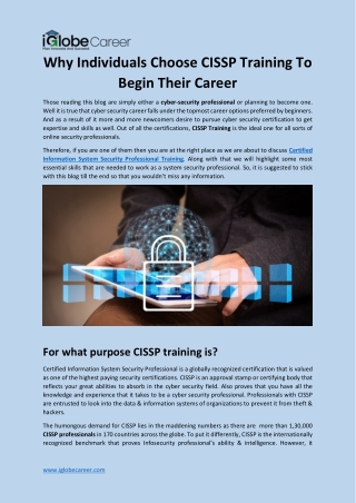 Why Individuals Choose CISSP Training To Begin Their Career
