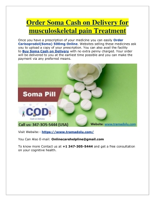 Order Soma Cash on Delivery for musculoskeletal pain treatment