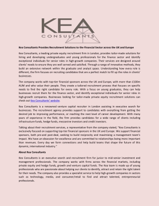 Kea Consultants Provides Recruitment Solutions to the Financial Sector across the UK and Europe