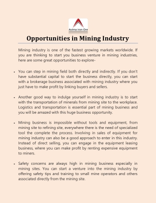 Opportunities in Mining Industry