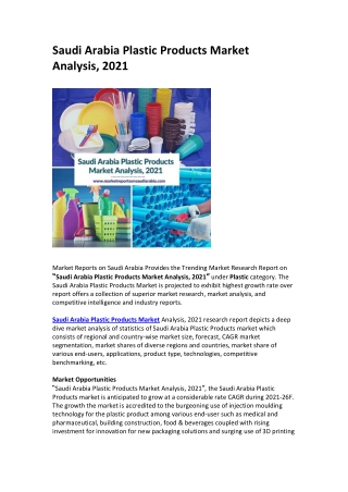 Saudi Arabia Plastic Products Market Forecast & Opportunities, 2021 - 2026