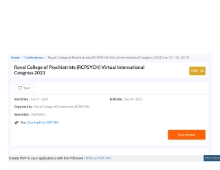 RCPSYCH 2021 - Royal College of Psychiatrists Virtual International Congress