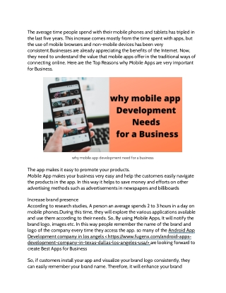 why mobile app development need for a business