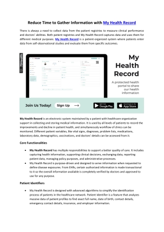 Reduce Time to Gather Information with My Health Record