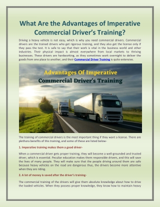 What Are the Advantages of Imperative Commercial Driver’s Training?