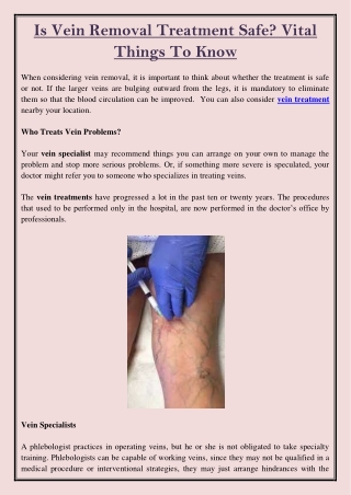 Is Vein Removal Treatment Safe? Vital Things To Know