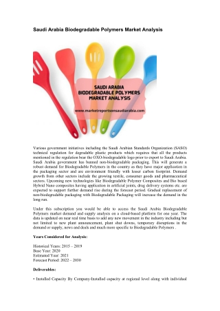 Saudi Arabia Biodegradable Polymers Market Analysis